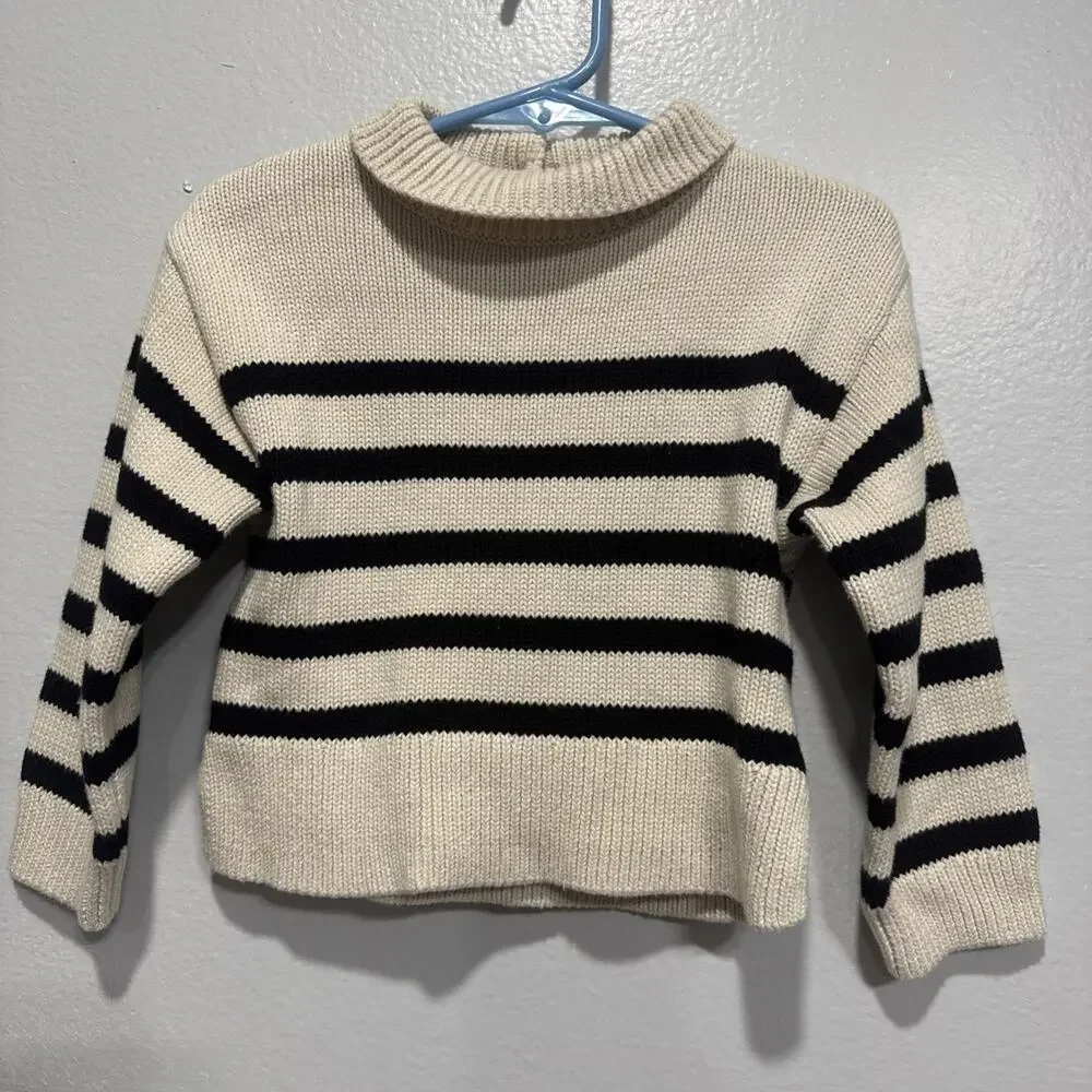 Baby Gap 18-24 Months Striped Mock Neck Knit Sweater Back Button Pullover Beige